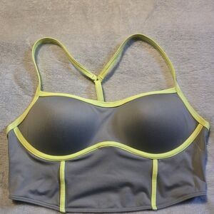 PINK Active Gray and Neon Yellow Sports Bra